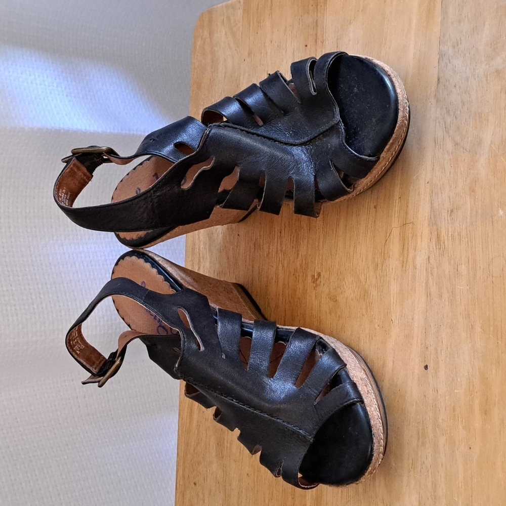 Black leather high heel sandals sz 7  Indigo by Clarks